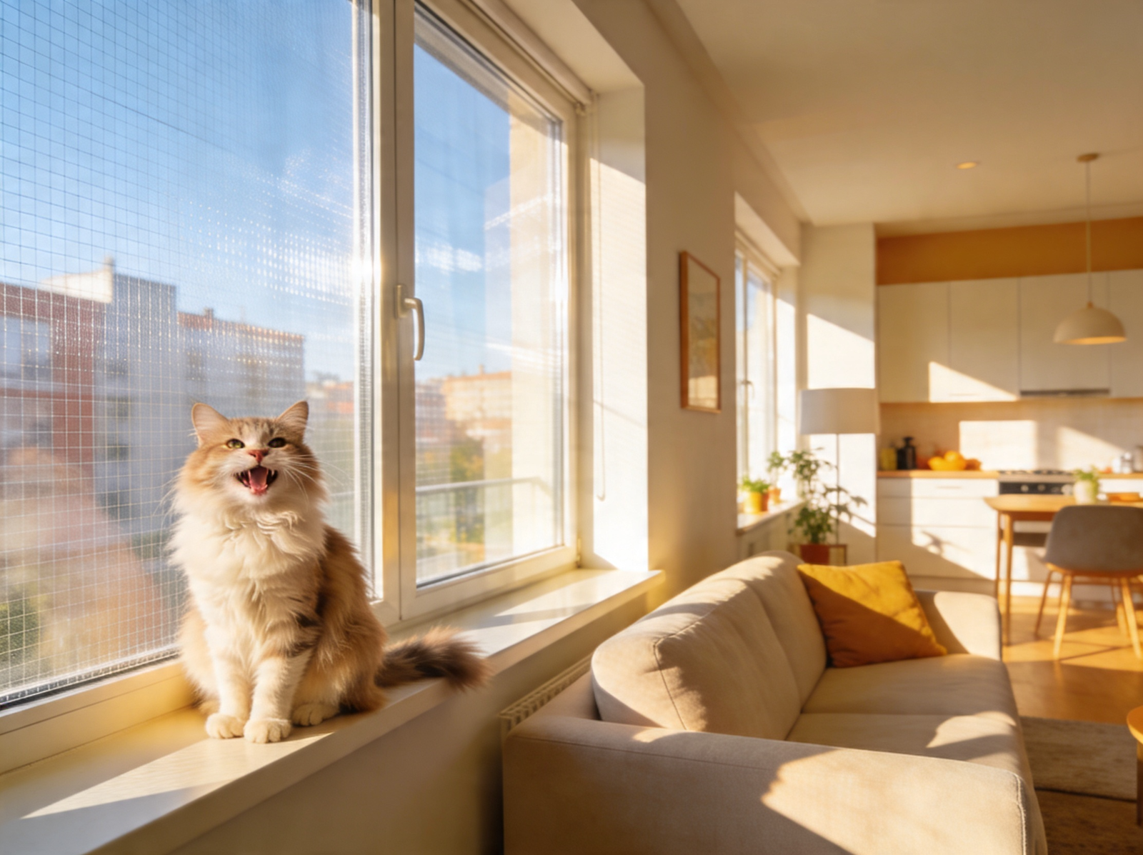 Happy cat with mesh safety