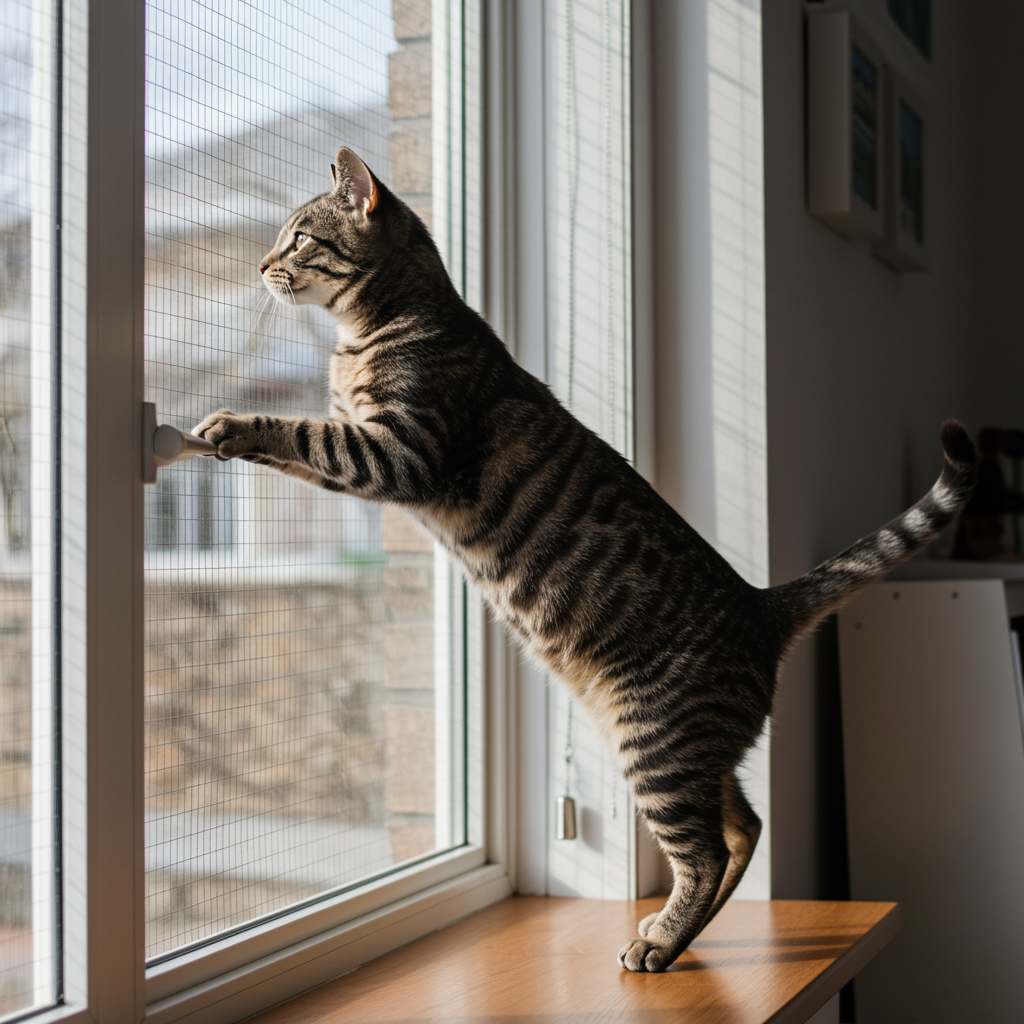 Happy cat with Magic Cat Mesh safety